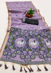 Pichwai Cow Soft Muga Cotton Pallu Saree