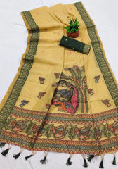 Soft Pure Muga Cotton Meenakari Weaving Saree
