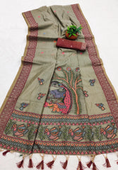 Soft Pure Muga Cotton Meenakari Weaving Saree