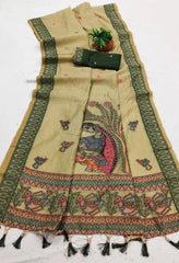 Soft Pure Muga Cotton Meenakari Weaving Saree