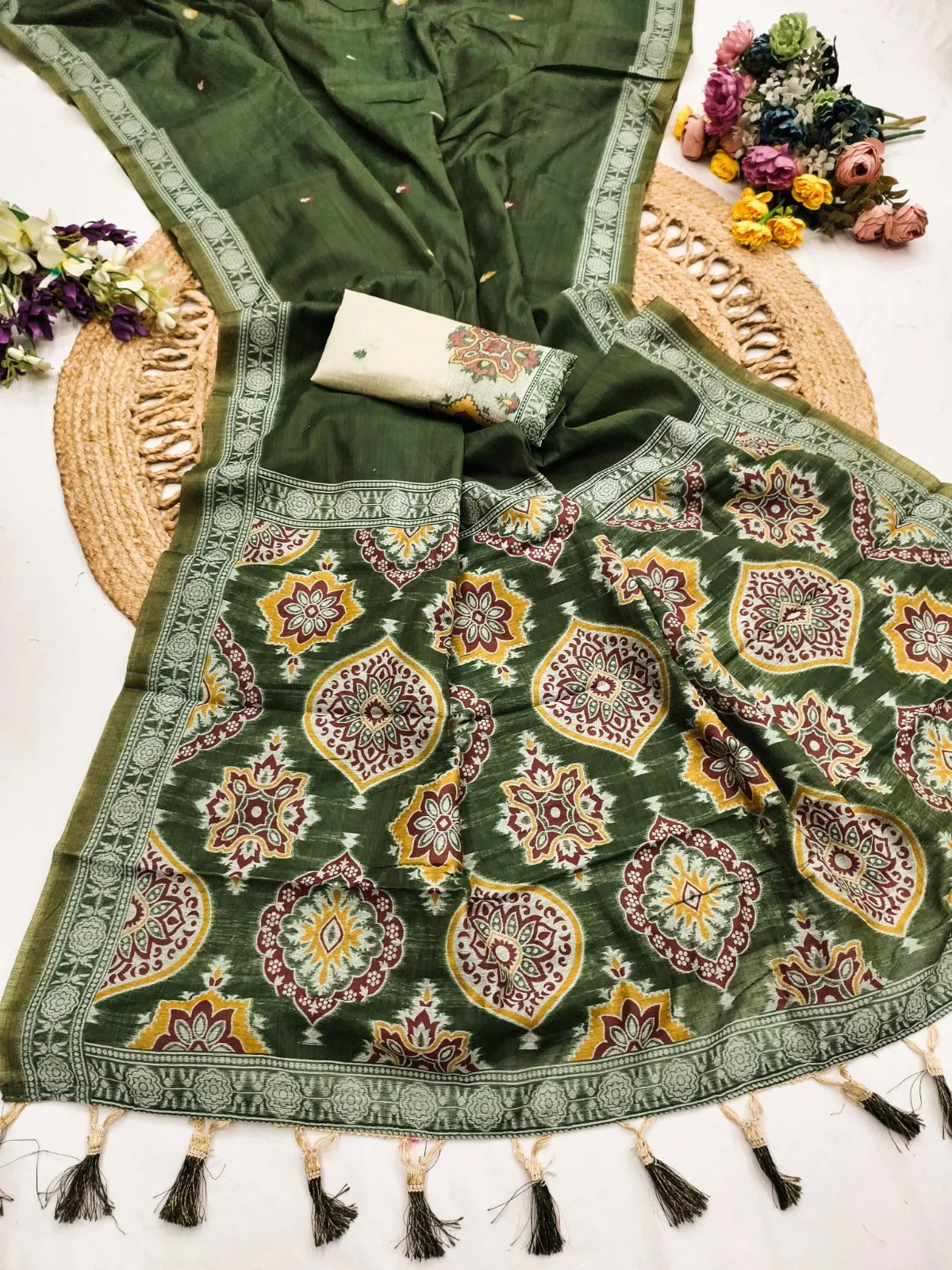 Soft Pure Muga Cotton Azrakh Style Pallu Saree