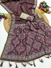 Soft Pure Muga Cotton Azrakh Style Pallu Saree
