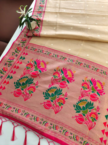 Traditional Lotus Tissue Paithani Silk Saree