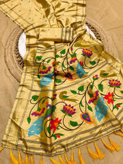 Soft Zari Paithani Tissue Silk Peacock Lotus Parrot Pallu Saree