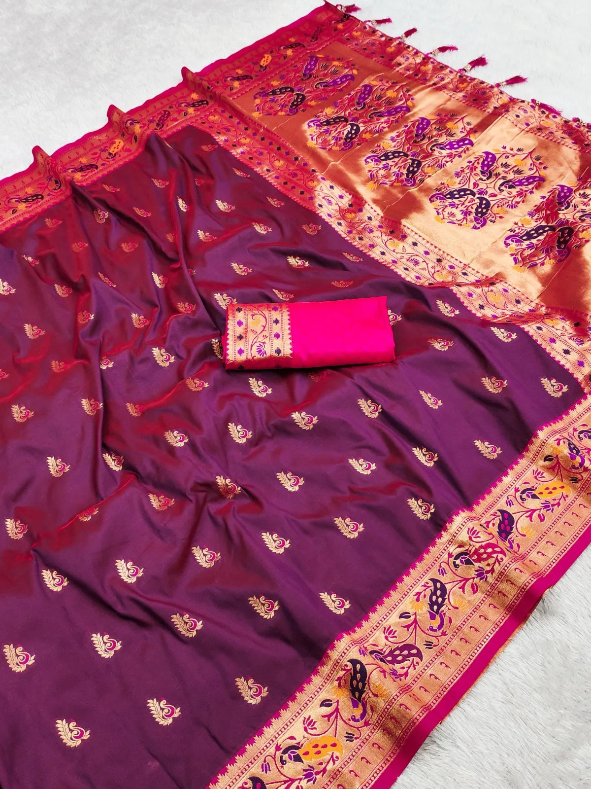 Soft Meenkari Zari Weaving Paithani Silk Saree