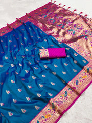 Soft Meenkari Zari Weaving Paithani Silk Saree