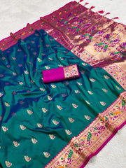 Soft Meenkari Zari Weaving Paithani Silk Saree