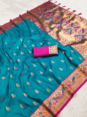 Soft Meenkari Zari Weaving Paithani Silk Saree