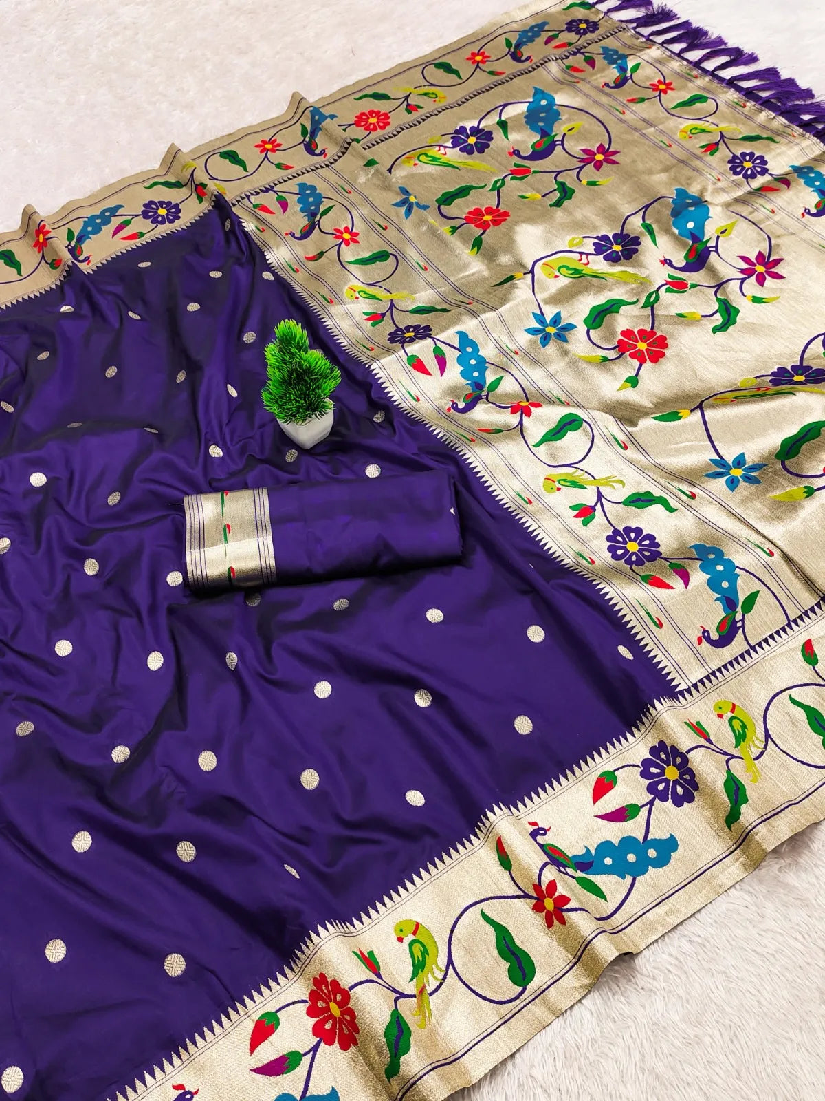 Lotus Paithani Silk Meenakari Swan Border Saree