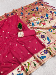 Lotus Paithani Silk Meenakari Swan Border Saree