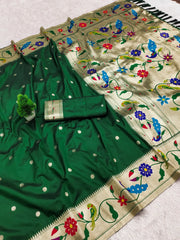 Lotus Paithani Silk Meenakari Swan Border Saree