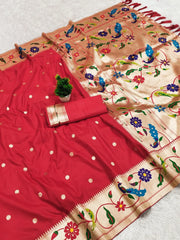 Lotus Paithani Silk Meenakari Swan Border Saree