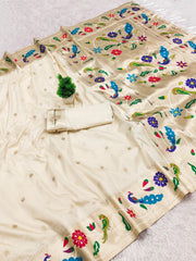 Lotus Paithani Silk Meenakari Swan Border Saree