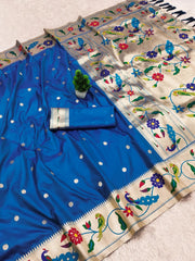 Lotus Paithani Silk Meenakari Swan Border Saree