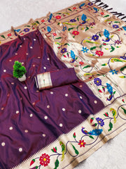 Lotus Paithani Silk Meenakari Swan Border Saree
