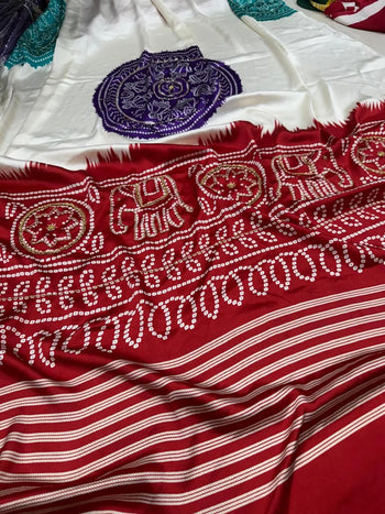 Gaji Silk Handwork Bandhani Saree – Traditional Bandhej