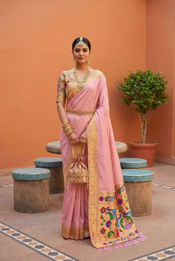 Soft Paithani Silk Meenakari Peacock & Munia Border Saree