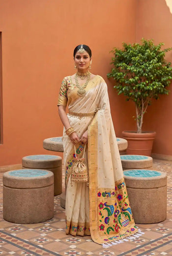 Soft Paithani Silk Meenakari Peacock & Munia Border Saree