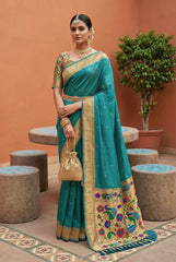 Soft Paithani Silk Meenakari Peacock & Munia Border Saree