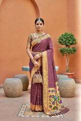 Soft Paithani Silk Meenakari Peacock & Munia Border Saree