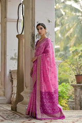 Ikkat Soft Desi Raw Silk Saree