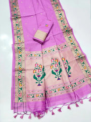Soft Tussar Silk Pastel Paithani Saree