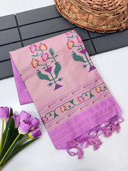 Soft Tussar Silk Pastel Paithani Saree