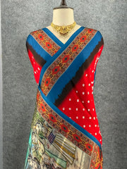 Pure Modal Silk Nakshi Pallu & Ajrakh Border Saree