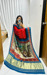 Pure Modal Silk Nakshi Pallu & Ajrakh Border Saree