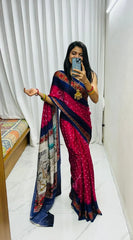 Pure Modal Silk Nakshi Pallu & Ajrakh Border Saree