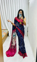 Pure Modal Silk Nakshi Pallu & Ajrakh Border Saree