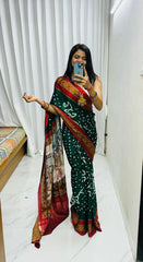 Pure Modal Silk Nakshi Pallu & Ajrakh Border Saree