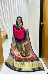 Pure Modal Silk Nakshi Pallu & Ajrakh Border Saree