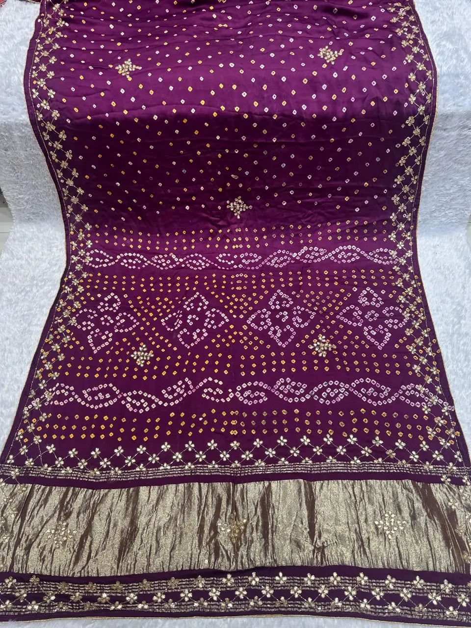 Gaji Silk Bandhani Gota Pati Saree