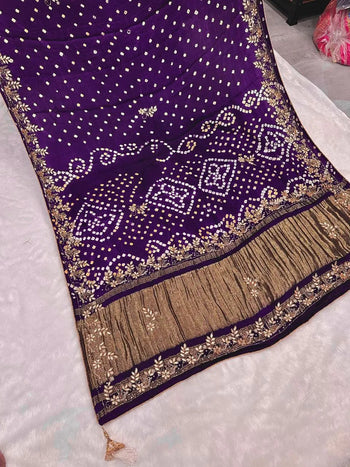 Gaji Silk Original Bandhani With Gota Pati Hand Work Saree