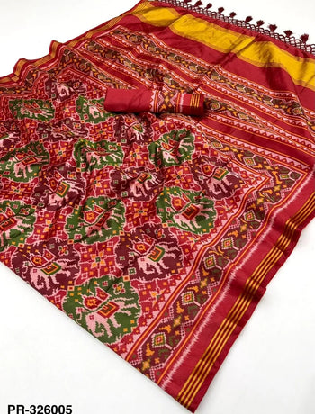 Handloom Silk Elephant Printed Patola Saree