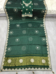 Desiner Bandhani Pure Lagadi Patta With Print saree