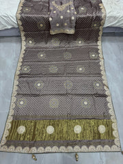Desiner Bandhani Pure Lagadi Patta With Print saree