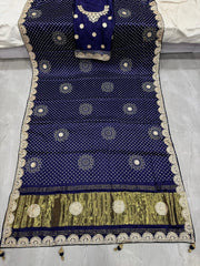 Desiner Bandhani Pure Lagadi Patta With Print saree