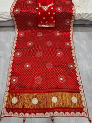 Desiner Bandhani Pure Lagadi Patta With Print saree
