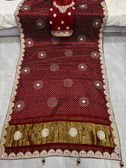 Desiner Bandhani Pure Lagadi Patta With Print saree