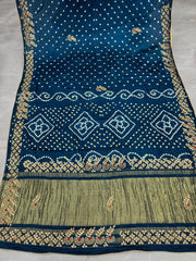 Pure Gaji Silk Lagdi Patta Gota Pati Hand Work Bandhani Saree