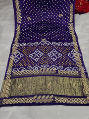 Pure Gaji Silk Lagdi Patta Gota Pati Hand Work Bandhani Saree