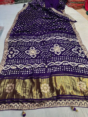 Gaji Silk Bandhani Gota Pati Hand Work Saree