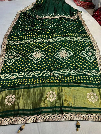 Gaji Silk Bandhani Gota Pati Hand Work Saree