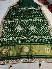 Gaji Silk Bandhani Gota Pati Hand Work Saree