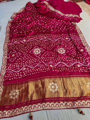 Gaji Silk Bandhani Gota Pati Hand Work Saree