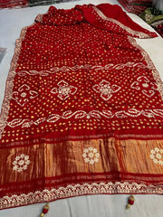 Gaji Silk Bandhani Gota Pati Hand Work Saree