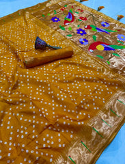 Pure Viscose Silk Bandhani Paithani Saree