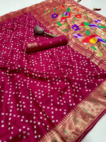 Pure Viscose Silk Bandhani Paithani Saree
